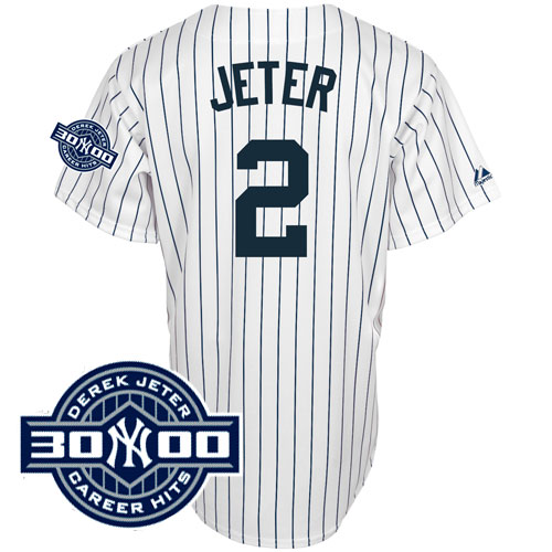 Yankees #2 Derek Jeter White W/3000 Hits Patch Stitched MLB Jersey - Click Image to Close
